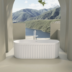 67" Freestanding Solid Surface Bathtub, Luxury Engineered Stone Resin Freestanding Soaking Bathtub with Overflow and Pop-up Drain cUPC Certified