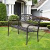 Outsunny Brown Metal Garden Bench: 50" Patio Seating with Backrest & Armrests