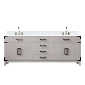 White Oak Double Bath Vanity 80 in. W x 22 in. D, White Quartz Top, and Faucet Set
