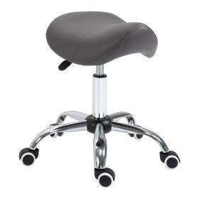 HOMCOM Rolling Saddle Stool Ergonomic PU Leather Height Adjustable Hydraulic Spa Chair Grey