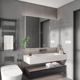 Aluminium Medicine Cabinet Mirror, 35 x 28 Inches Medicine Cabinet with 3 Colors LED Light and Defogging Function