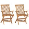 Patio Chairs with Green Cushions 2 pcs Solid Teak Wood