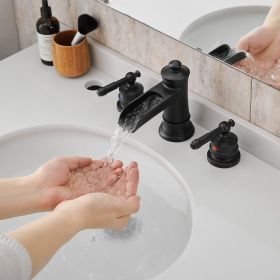 Bathroom Faucets for Sink 3 Hole Black 8 inch Widespread Bathroom Sink Faucet with Pop Up Drain Double Lever Handle Faucet Bathroom Vanity Faucet Basi