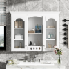Wall Mounted Medicine Cabinet, Bathroom Wall Cabinet with 2 Glass Doors, Over The Toilet Space Saver Storage Cabinet with Ample Storage, White