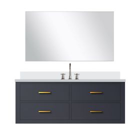 Blue Single Bath Vanity 48 in. W x 22 in. D, Cultured Marble Countertop, 43 in. Mirror and Faucet Set