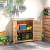 Outsunny Wooden Storage Cabinet, Outdoor Prep Table with Metal Tabletop, Shelf and Double Doors for Patio, Garden, Natural Wood