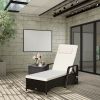 Patio Wicker Chaise Lounge Chair with Wheels Adjustable Reclining Chair with Cushions