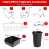 240Pcs Pegboard Hooks Assortment Garage Pegboard Accessories Organizer Kit 1/8 and 1/4 inch Peg Board Hooks
