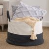 Cotton Round White Gray Laundry and Storage Basket