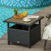 Outsunny 22" Steel PE Rattan Wicker Outdoor Patio Accent Table with Umbrella Hole Brown