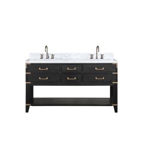 Black Oak Double Bath Vanity 60 in. W x 22 in. D, Carrara Marble Top, and Faucet Set