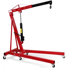 Engine Hoist 2 Ton 4400 lb Folding Cherry Picker Engine Shop Crane Heavy Duty Hydraulic Tilting Engine Lift with 6 Iron Caster Wheels Telescopic Boom
