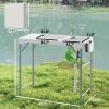 Outsunny Folding Fish Cleaning Table with Sinks, Portable Camping Sink Table with Faucet, Drainage Hose, Sprayer, Shelf, Drawer and Storage Basket