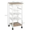 HOMCOM Rolling Kitchen Cart Kitchen Trolley, Mobile Prep Station with Drawer, Shelves, Basket, White