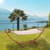 Outsunny 10' Wood Hammock with Stand, Breathable Cotton Surface, Boho Style for Single Person, for Patio Backyard Balcony Porch, White