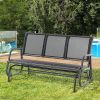 Outsunny 3-Person Outdoor Patio Glider Bench, Porch Glider Swing with 3 Seats, Breathable Mesh Fabric, Metal Frame, Black