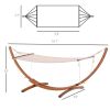 Outsunny 10' Wood Hammock with Stand, Breathable Cotton Surface, Boho Style for Single Person, for Patio Backyard Balcony Porch, White
