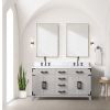 White Oak Double Bath Vanity 60 in. W x 22 in. D, Carrara Marble Top, Faucet Set, and 28 in. Mirrors