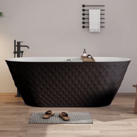 67'' acrylic freestanding bathtub with unique diamond pattern design: spacious oval shape, Black finish