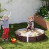 Qaba 47" Round Kids Sandbox with Cover, 3 Seats, Waterproof Bottom Liner, for Backyard, Lawn, Garden, Beach, Patio, Brown