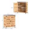 Outsunny Wooden Storage Cabinet, Outdoor Prep Table with Metal Tabletop, Shelf and Double Doors for Patio, Garden, Natural Wood