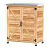 Outsunny Wooden Storage Cabinet, Outdoor Prep Table with Metal Tabletop, Shelf and Double Doors for Patio, Garden, Natural Wood