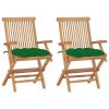 Patio Chairs with Green Cushions 2 pcs Solid Teak Wood