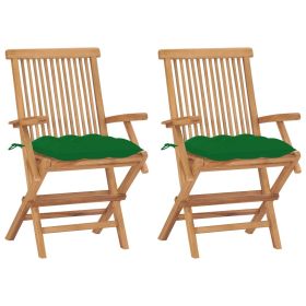 Patio Chairs with Green Cushions 2 pcs Solid Teak Wood