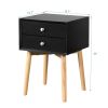 Side Table,Bedside Table With 2 Drawers And Rubber Wood Legs, Mid-Century Modern Storage Cabinet For Bedroom Living Room