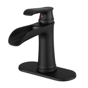 Sink Faucet With Deck Plate Waterfall Black with Pop Up Drain and Supply Lines Bathroom faucets for Sink 1 Hole or 3 Holes One Handle Faucets Vanity B