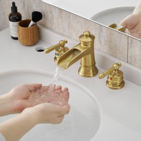Bathroom Faucets for Sink 3 Hole Nickel Gold 8 inch Widespread Bathroom Sink Faucet with Pop Up Drain Double Lever Handle Faucet Bathroom Vanity Fauce