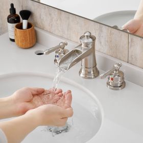 Bathroom Faucets for Sink 3 Hole Brushed Nickel 8 inch Widespread Bathroom Sink Faucet with Pop Up Drain Double Lever Handle Faucet Bathroom Vanity Fa