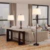 HOMCOM 3 Piece Lamp Set with Floor and Table Lamps Metal Pole Round Base Fabric Shade for Living Room Bedroom Black White