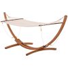 Outsunny 10' Wood Hammock with Stand, Breathable Cotton Surface, Boho Style for Single Person, for Patio Backyard Balcony Porch, White
