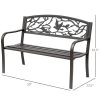 Outsunny Brown Metal Garden Bench: 50" Patio Seating with Backrest & Armrests