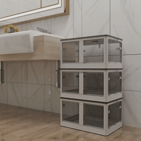 Transparent Stackable Storage Bins (Color: Black)