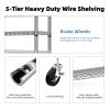 Steel Storage Shelving 5-Tier Utility Shelving Unit Steel Organizer Wire Rack with Wheels for Home,Kitchen,Office,Garage