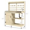 Outsunny Wooden Potting Bench with Storage, Sink, Water Tap for Backyard, Patio, Balcony, Natural