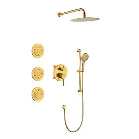 Shower System with Shower Head, Hand Shower, Slide Bar, Bodysprays, Shower Arm, Hose, Valve Trim, and Lever Handles (Color: as Pic)