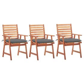 Patio Dining Chairs 3 pcs with Cushions Solid Acacia Wood (Color: Brown)