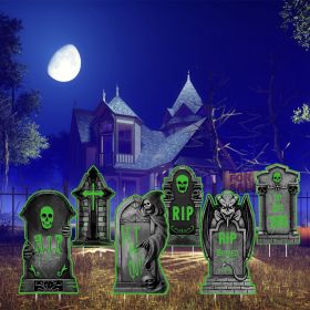 Halloween Yard Sign DecorationsGlow in the Dark Halloween Fluorescence Lawn Sign with 10 Stakes for Haunted House Garden Yard and Scary Theme Party (Type: Tombstone(6Pcs/Set))