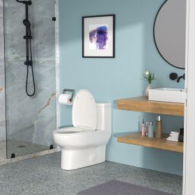 Ceramic One Piece Toilet,Single Flush with Soft Clsoing Seat (Color: as Pic)