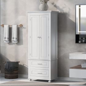Tall Storage Cabinet with Two Drawers for Bathroom/Office (Material: MDF, Color: White)
