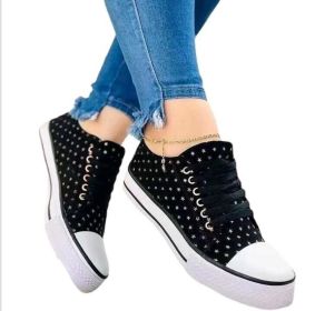Lace Up Printed Canvas Sneakers (Color: Black, size: 9.5)