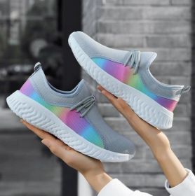 Rainbow Breathable Lace-Up Sneakers (Color: Gray, size: 6)