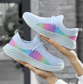 Rainbow Breathable Lace-Up Sneakers (Color: White, size: 8.5)