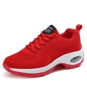 Wedge Shoes Breathable Mesh Sneakers (Color: Red, size: 7)