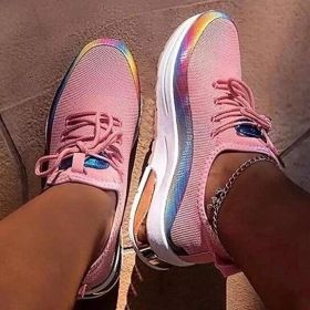 Colorful Lace Up Breathable Walking Sneaker (Color: Pink, size: 6.5)