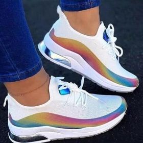 Colorful Lace Up Breathable Walking Sneaker (Color: White, size: 10)